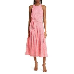Cinq à Sept Womens Pink Lemonade Nelly Floral Tie Waist Tiered Midi Dress Sz 10